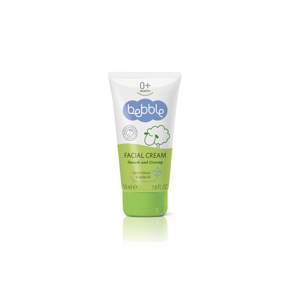 Bebble Facial Cream 50ml – Gentle daily moisturizer for baby’s delicate skin, enriched with carrot extract, jojoba oil & vitamin E.