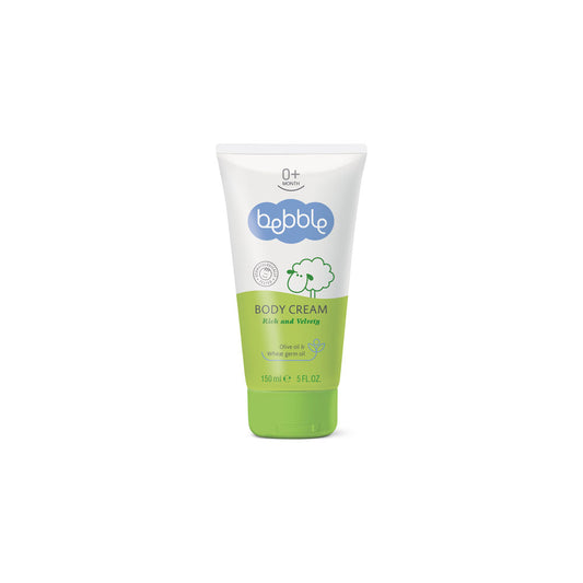 Bebble Body Cream 150 ml – Baby moisturizer with olive oil and wheat germ oil in a soft, nourishing, fast-absorbing formula.