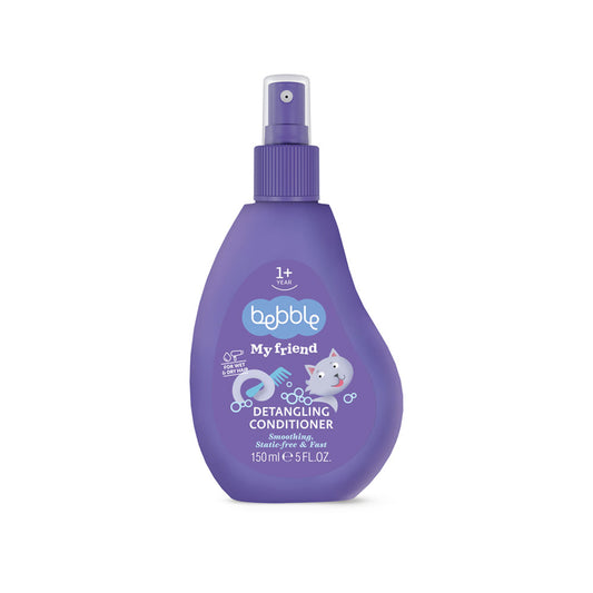 Bebble Detangling Conditioner 150 ml – no-rinse spray for kids’ hair, reduces tangles and static, enriched with glycerin and panthenol.