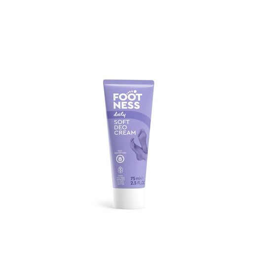Footness Soft Deo Cream 75 ml – 3-in-1 foot cream with shea butter, sage oil, and panthenol for soft, moisturized, and odor-free feet.