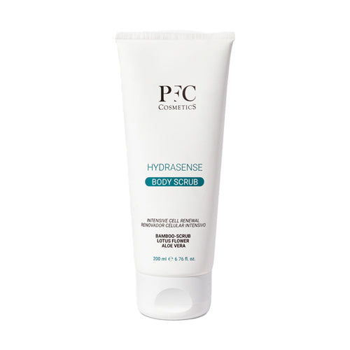 PFC Hydrasense Body Scrub 200 ml – Hydrating exfoliant with bamboo, aloe, and lotus for smooth, refreshed skin. Suitable for all skin types.