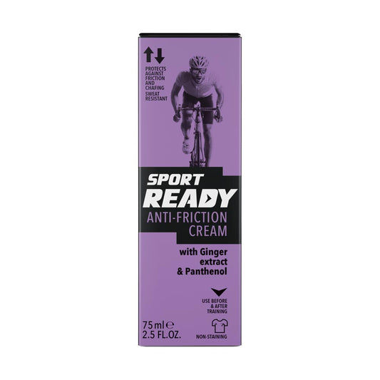 Sport Ready Anti-Friction Cream 75 ml tube with Ginger and Panthenol for sweat-resistant protection against chafing and irritation.