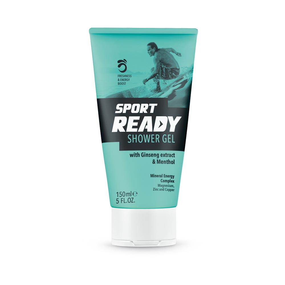Sport Ready Shower Gel 150 ml – Energizing body and hair cleanser with ginseng, menthol, and creatine, designed to refresh and hydrate post-training.